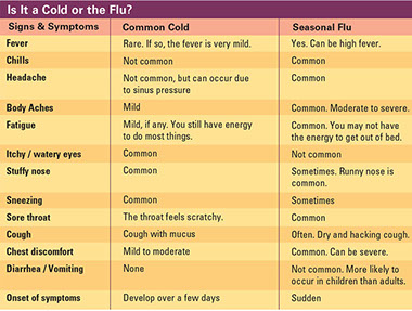 Is it a cold or the flu chart.