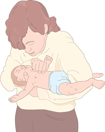 Illustration of baby chest compressions.