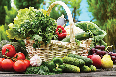 Image of a basket filled with fruits and vegetables.
