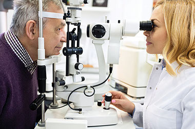 Image of mature male at eye doctor appointment.