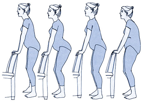 Illustration of pregnant women doing the pelvic rock exercise while standing.