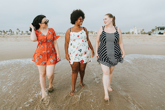 Three friends at the beach.