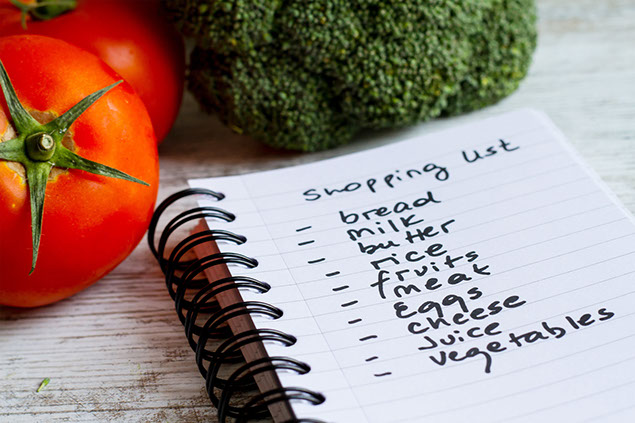 Shopping list of groceries.