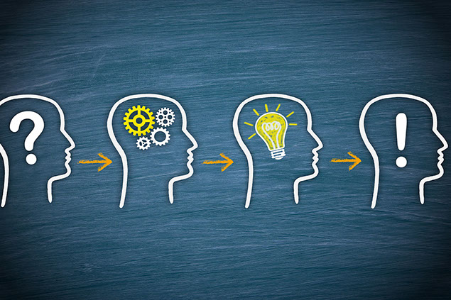Problem, think, idea, solution diagram.