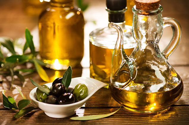 Bottles of olive oil.