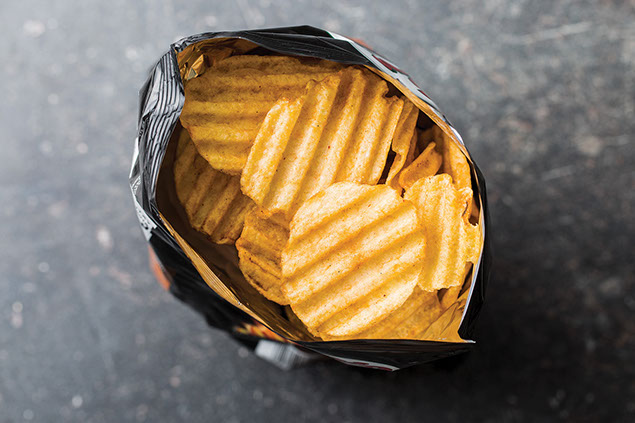 Open bag of potato chips.