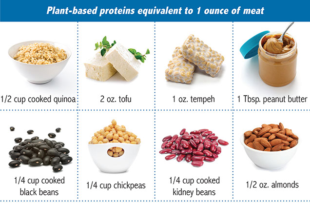 Chart of plant-based equivalent to 1 ounce of meat.