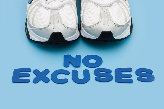 Image of gym shoes with the words "No Excuses".