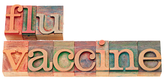 Image of blocks that spell out "flu vaccine".
