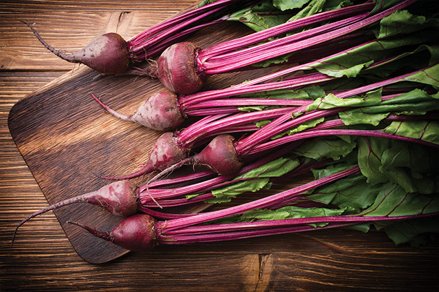 Image of beets with the greens still attached.