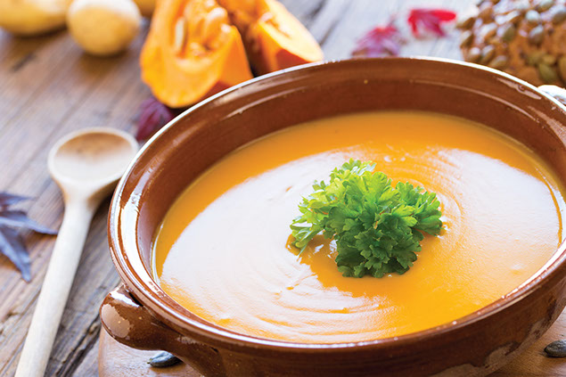 Image of pumpkin and white bean soup.