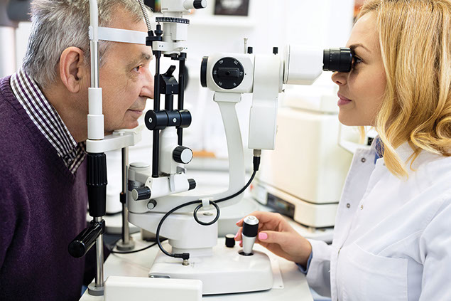 Image of mature male at eye doctor appointment.