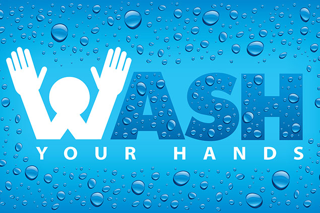 Water drop illustration with the words "Wash your hand".