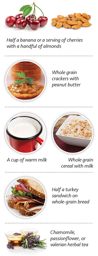 Chart of different foods to help sleep better.