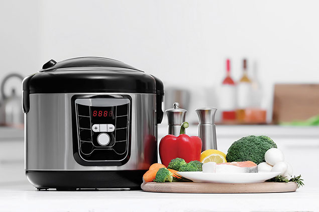 Slow cooker on counter.