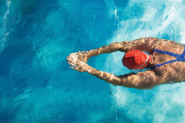 Bird eye view of female swimming.