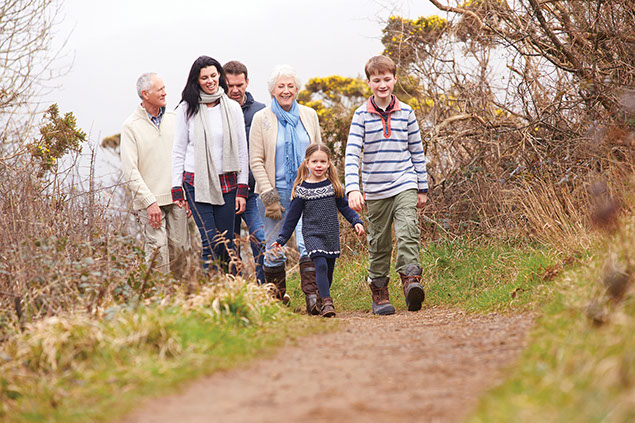 Family walking along a trail.