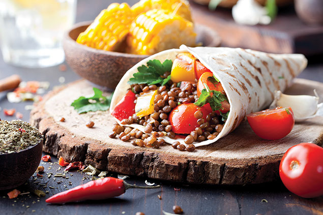 Image of a healthy vegetable wrap.