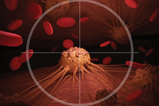 Illustration of cancer attacking blood cells.