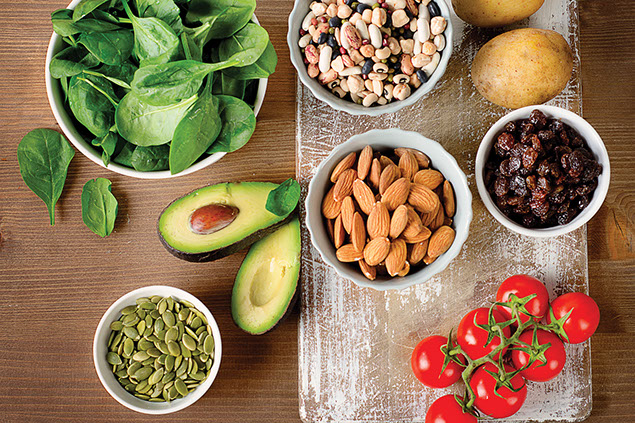 A varity of foods high in potassium.