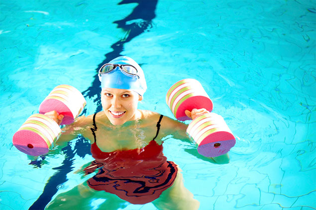 Image of women doing water aerobics.