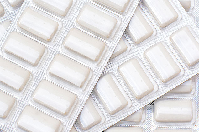 Close up of nicotine gum.