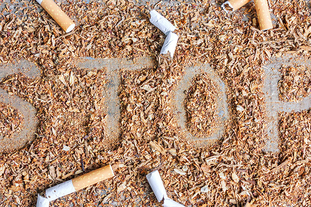 Image of the word Stop spelled out in tobacco.