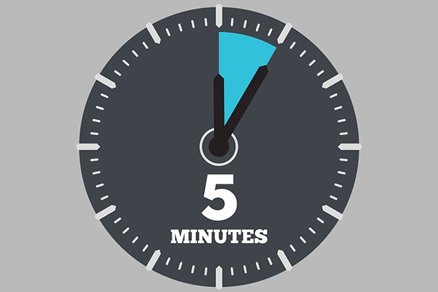 A clock showing 5 minutes.